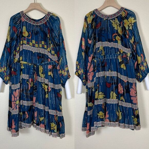 Verb Women's Size S Eulalia Shimmer Tiered Tunic Dress Embroidered Boho Festival - Picture 9 of 17